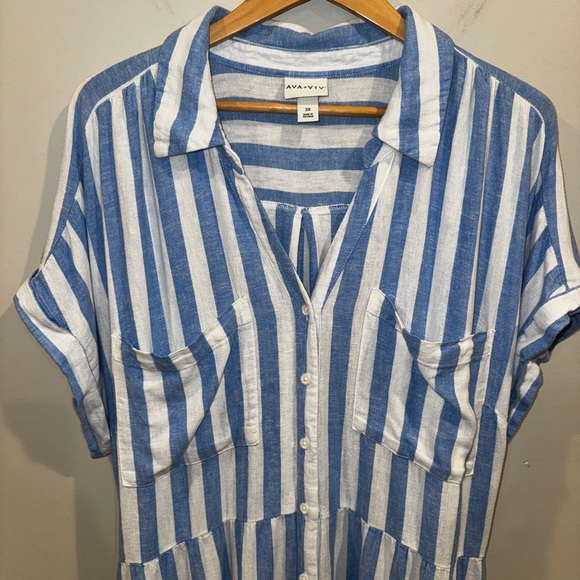 Ava & Viv Blue and White Striped Midi Dress‎ Button Up Lightweight Cotton 2X - Picture 1 of 9